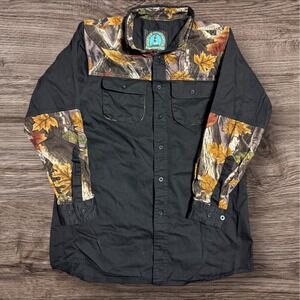 Vtg Master Sportsman Rugged Shirt Mens Black Camo M Outdoor Wear Button Down